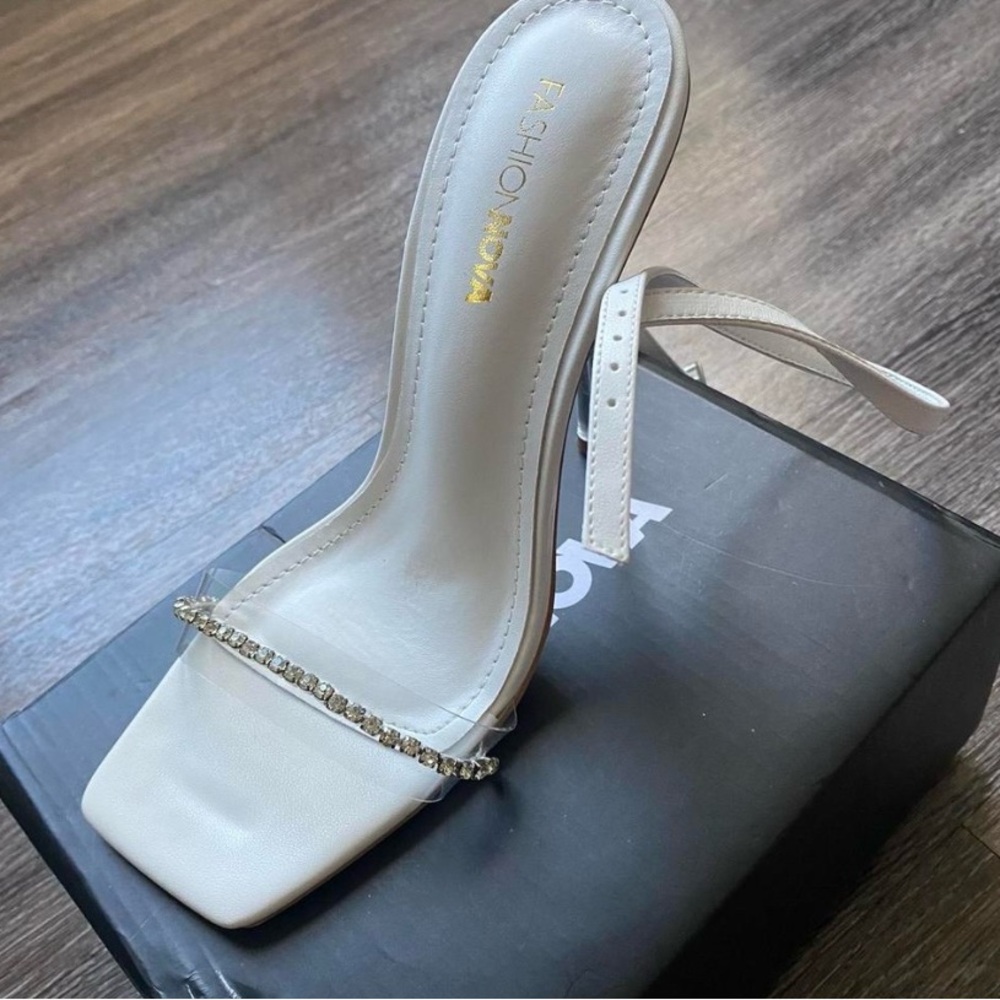 White and silver high heels